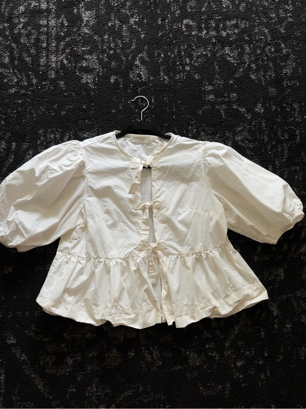 White Peplum Tie-Front Puff Sleeve Top